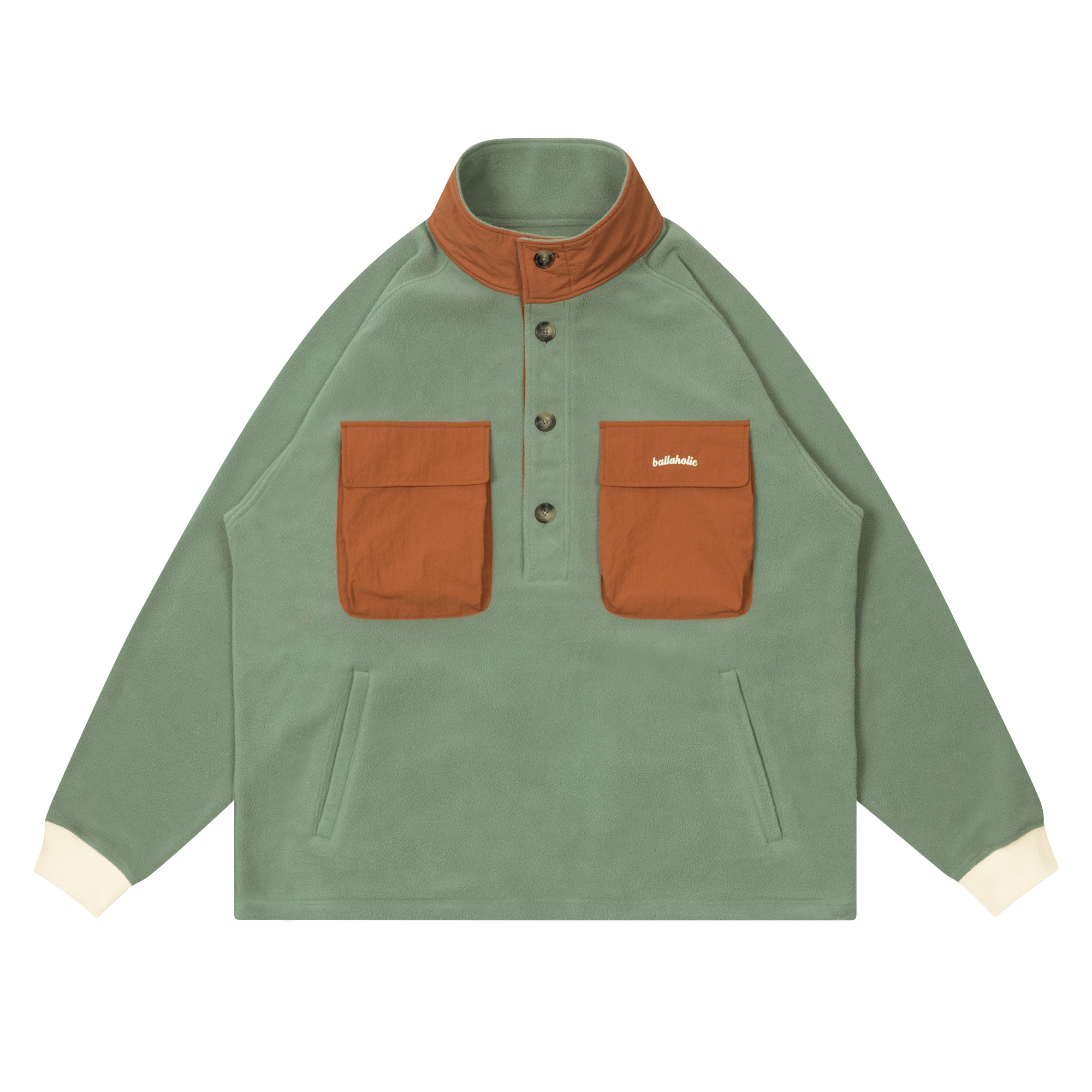 商品写真：Fleece Half Button Pullover (slate green)